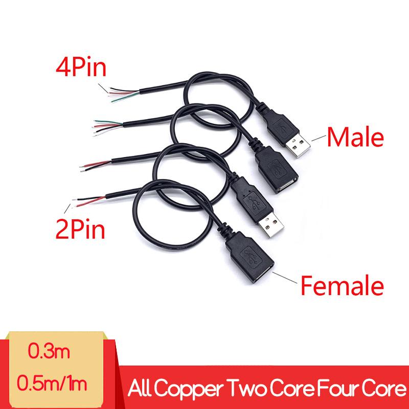 Copper USB Single Male Head Two Core Charging Cable Four Core Data Cable USB Connection Cable Tin Supply Cable Extension Cable