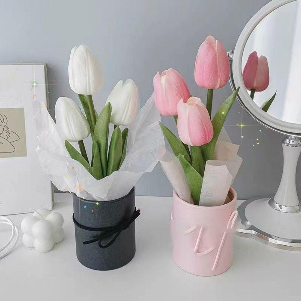 Simulation Tulip Flower PU Tulip Bucket Bouquet Artificial Tulip Bouquet Mother's Day