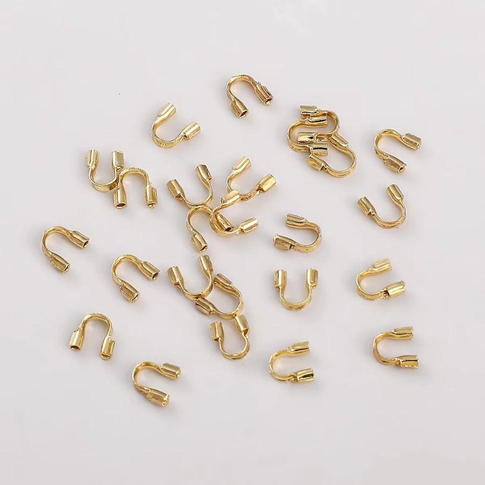 100Pcs Copper Wire Protectors Loops 14/18K Gold Plating U Shape Clasps Thread Protector  Jewelry
