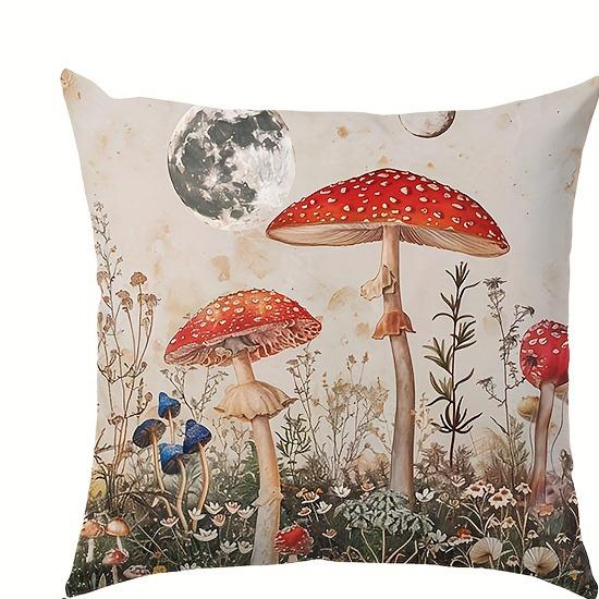 Short Plush Material Pillowcasefantasy Mushroom Plant Flower Pattern Cushion Cover Home Living Room Sofa Decoration Square