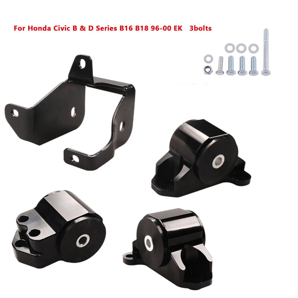 Black 3 Bolts Engine Motor Mount Bracket kit For Honda Civic EK B16 B18 B20 B & D Series 96-00 Aluminum BILEET