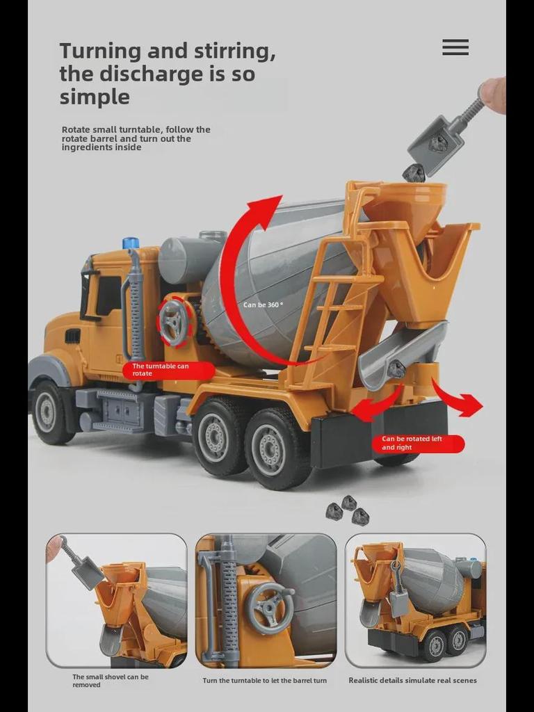 Set de jucării multifuncțional cu telecomandă, basculantă și betonieră