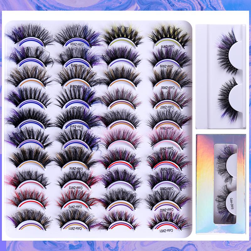 3D 6D Fluffy False Color Eyelashes Natural Full Strip Colored Makeup Cosplay Faux Mink Eyelashes
