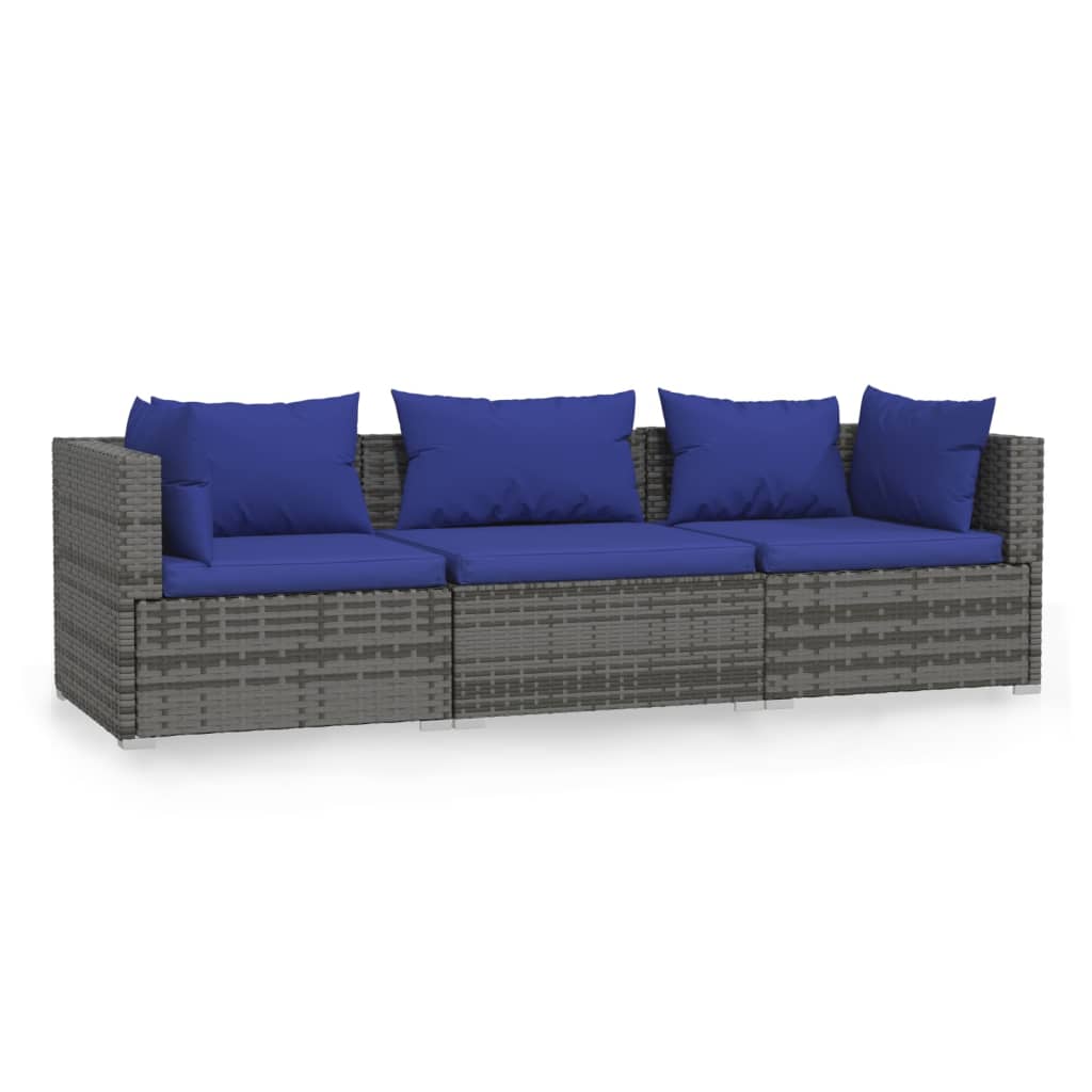 VidaXL 3-Sitzer-Sofa mit Kissen Grau Poly Rattan