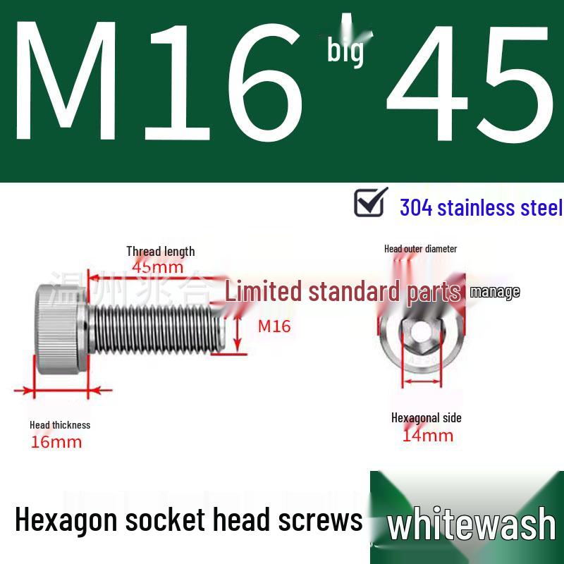 304 Stainless Steel Hexagon Socket Head Cap Screw M10-M16