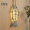 Bohemian Wall Art for Bedroom Wooden Fish Decor With/without LED Lights, Coastal Retro Hanging Ornament Handmade Hemp Rope Living Room Entryway,