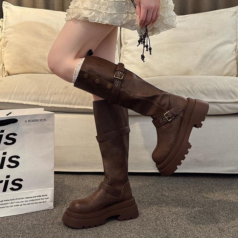 Fashion Versatile Women's British Style Thick-soled Heightening Small Martin Boots Plus Large Boots Heightening Boots Long Knight Boots