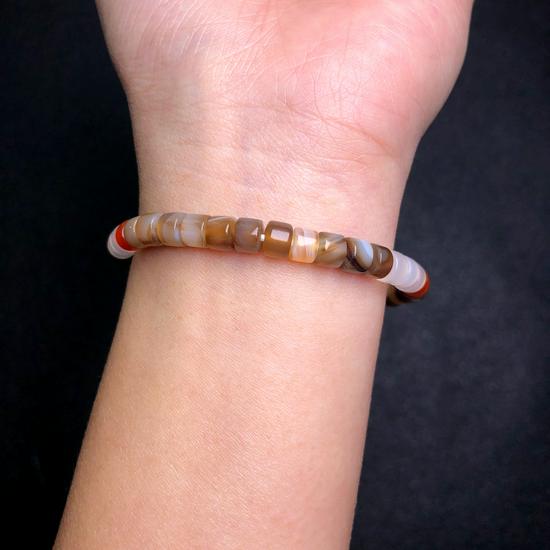 Colorful Silk-Wrapped Agate Spacer Beads Bracelet - Thick Straight Cut, Single Strand DIY Cultural Accessories