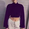 Women High Neck Velvet Crop Top Long Sleeve Pullover Loose Fit Short Length Soft Touch Elegant Simple Style Shirt Blouse