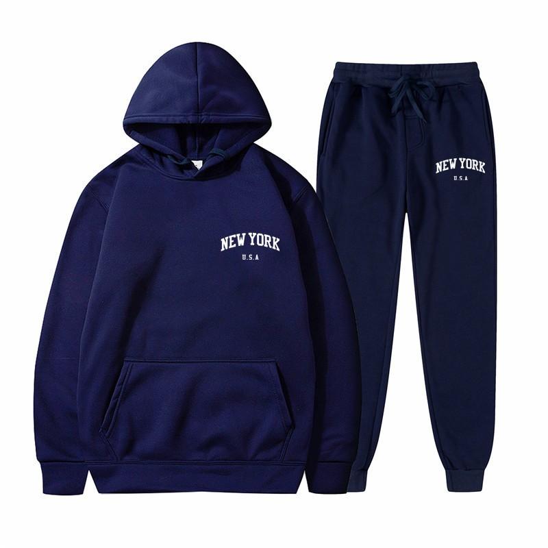 Men Women Streetwear Fleece Hoodie Set Fashion Pullover Long Two-Piece