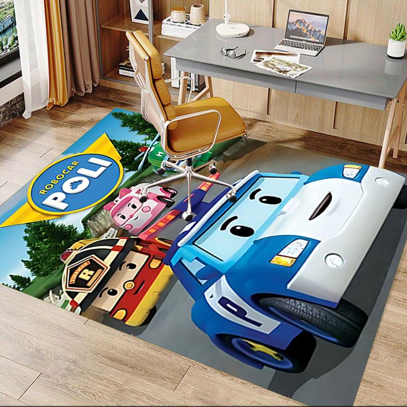 1pc Robocar Poli Adventure Carpet for Playroom Bedroom Living Room Sofa Home Decor,kids Game Area Rug Non-slip Floor Mat Y730154