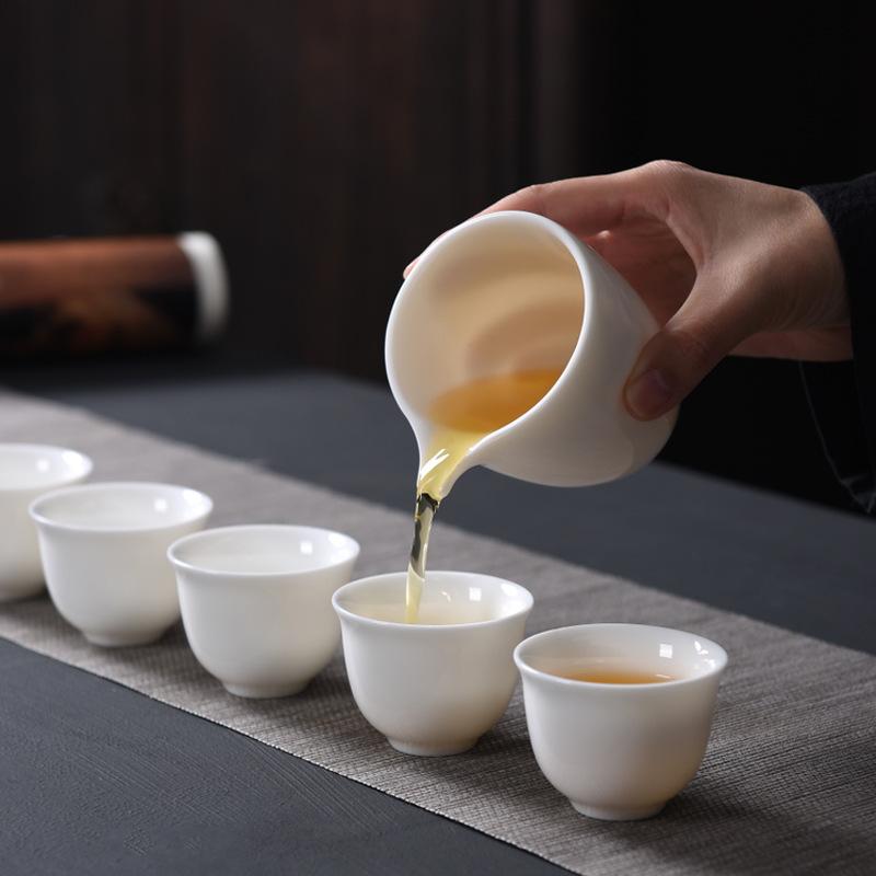 Suet Jade White Porcelain Tea Set Custom Set Kung Fu Tea Cup Household Living Room Dehua Tea Ceramic Cover Bowl