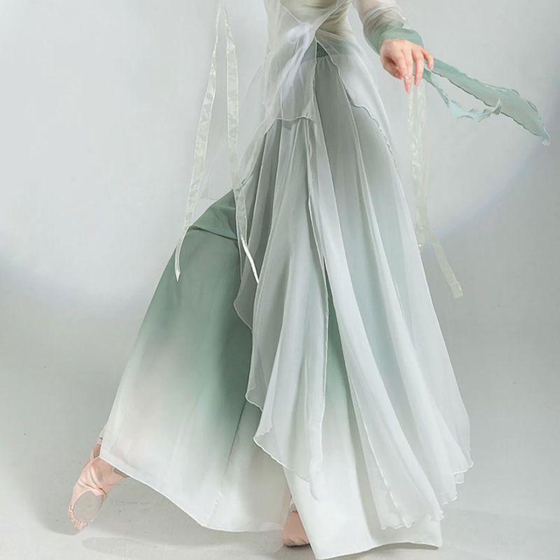 Klassisches chinesisches Tanzkostüm-Set mit fließendem Gazerock und Oberteil