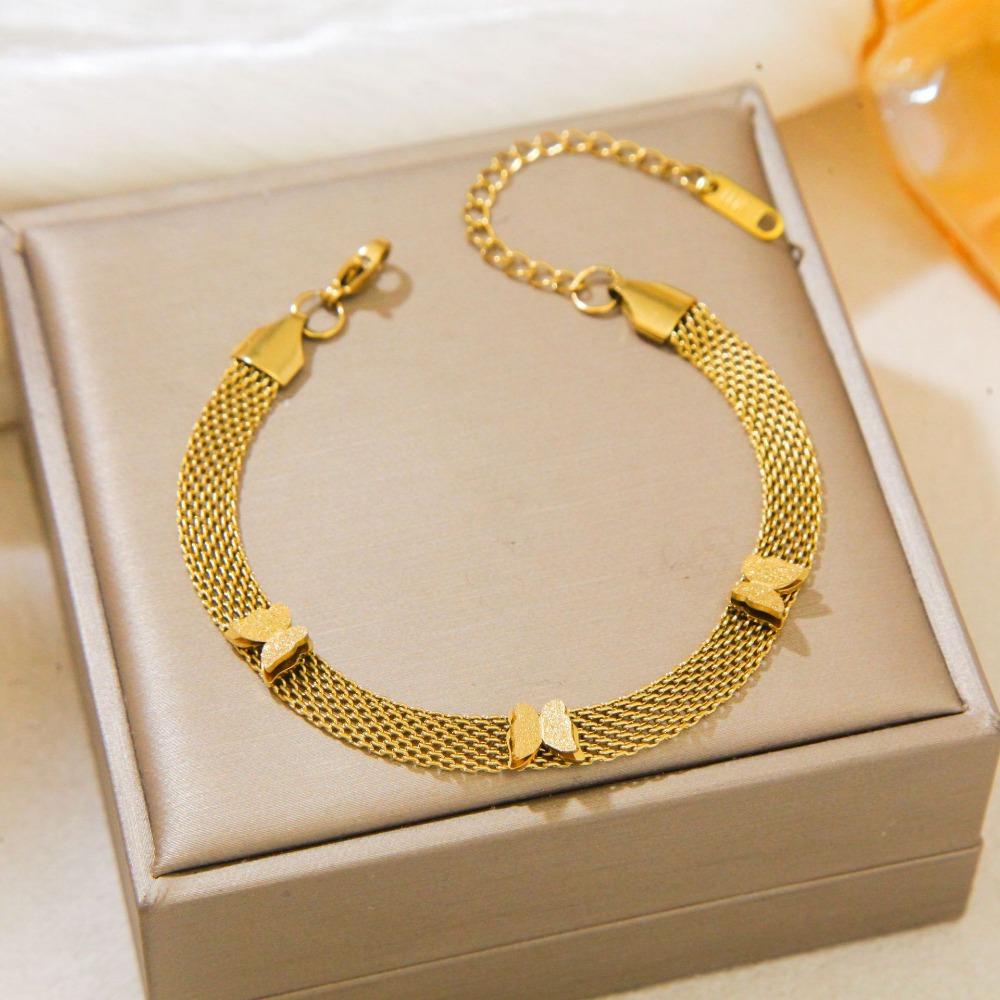 New Four-leaf Clover Bracelet Mesh Watch Bracelet Light Luxury Titanium Steel Watch Strap Chain Jewelry