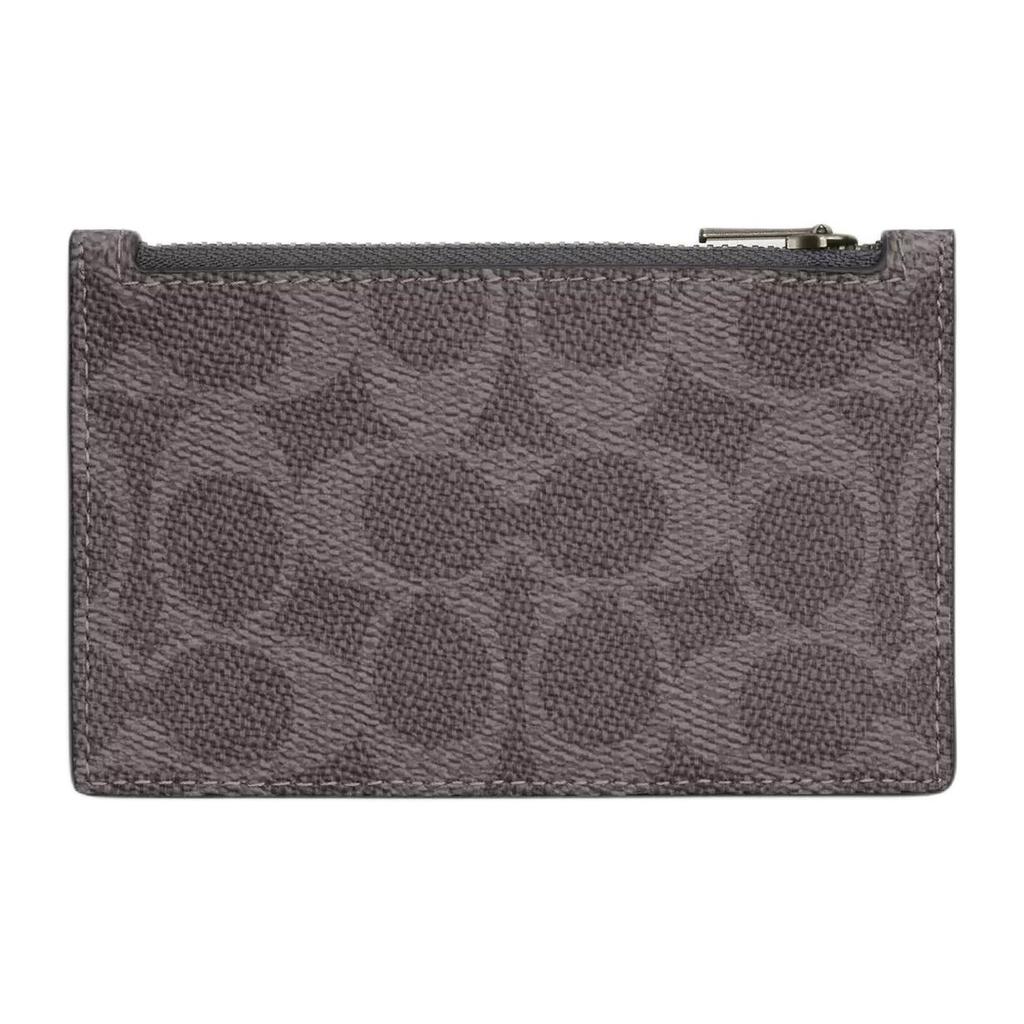 Coach Signature 12 Brand Print Coated Canvas And Leather Card Holder Unisex Accessories Gray Charcoal CV764-QBYFT