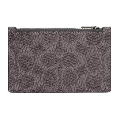 Signature 12 Brand Print Coated Canvas And Leather Card Holder Unisex Accessories Gray Charcoal CV764-QBYFT