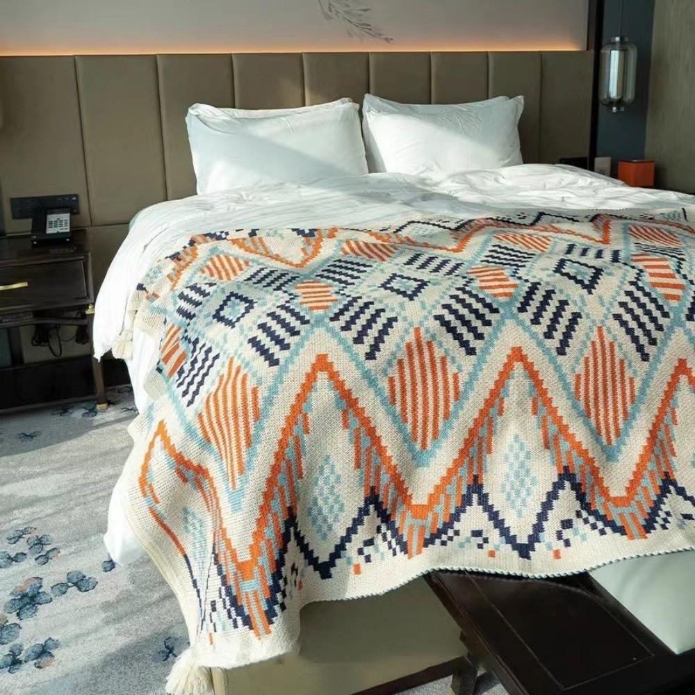 Chunky Knit Boho Throw Blankets Soft Tassel Plush Blankets Vintage Knitted Throw Blanket Autumn