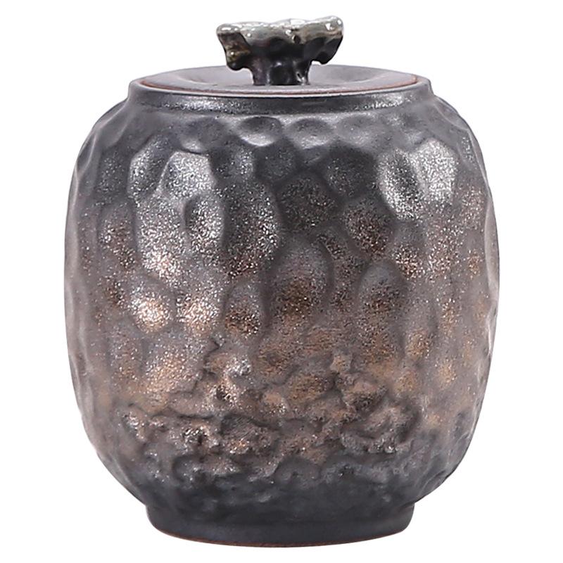 BRGilded Iron Glazed Hammered Tea Jar Ceramic Awakening Tea Jar Spice Container Handmade Storage Jars Ceramic Pet Urn 250mlEY