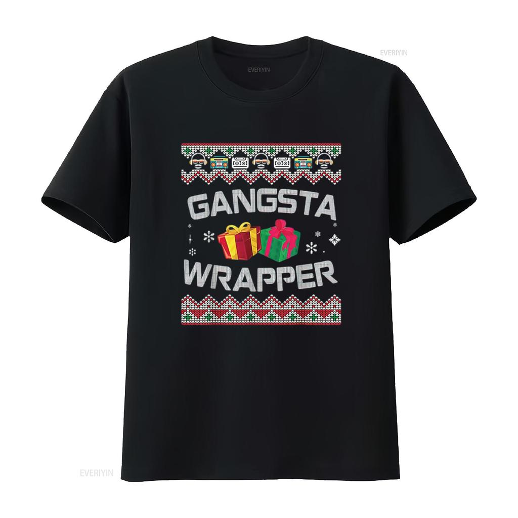 Gangster Wrapper Merry Christmas Rapper Gangsta Sweater Womens T Shirt Black Vintage Washed Unisex Versatile Comfortable Homme