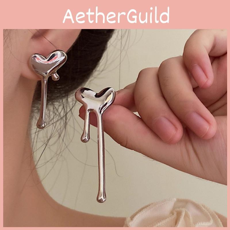 Geometric Silver Trendy Heart And Waterdrop Earrings Stylish Alloy Ear Studs