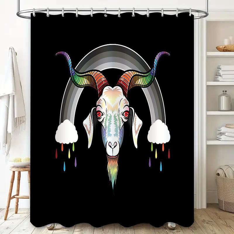 Rainbow Goat Shower Curtain Farmhouse Decor Nature Animal Pattern Bathroom Set Waterproof Backdrop Scenic Home Decor Artistic Wa