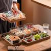 Compartmented Walnut Wood and Glass Snack Tray