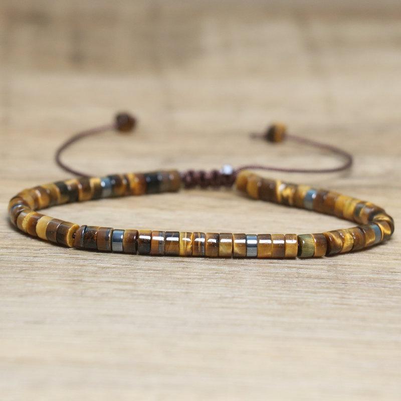 Labradorite Flat Bead Bracelet – Hematite Accent Adjustable Boho Jewelry, Intuition Protection Gift for Men Women