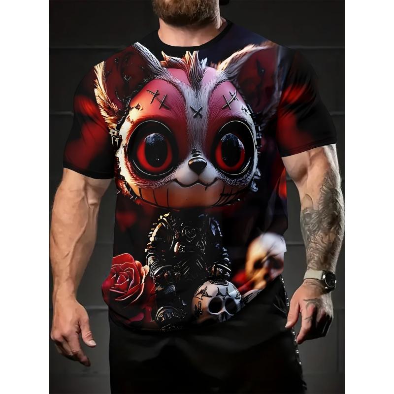 Funny Dog Cat Chicken Pattern T Shirt For Men Cartoon 3D Printed Tees Summer Street Short XXS