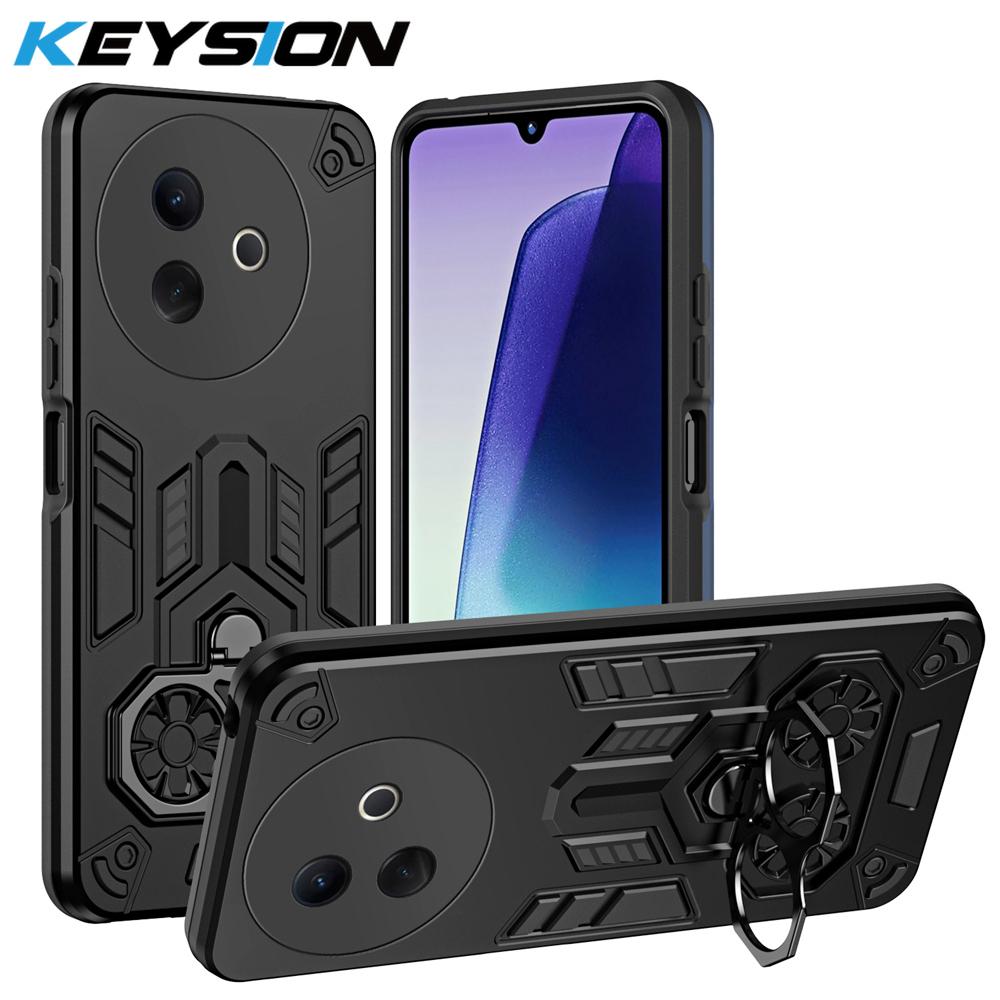 

KEYSION Shockproof Armor Case for VIVO Y39 5G Soft Silicone+PC Metal Ring Stand Protection Phone Back Cover for VIVO Y39 5G for VIVO Y39 5G чёрный