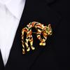 Light Luxury Three-Dimensional Enamel Color Glass Inlaid Cheetah Brooch Vintage Medieval Chic Retro Fashion Accessories