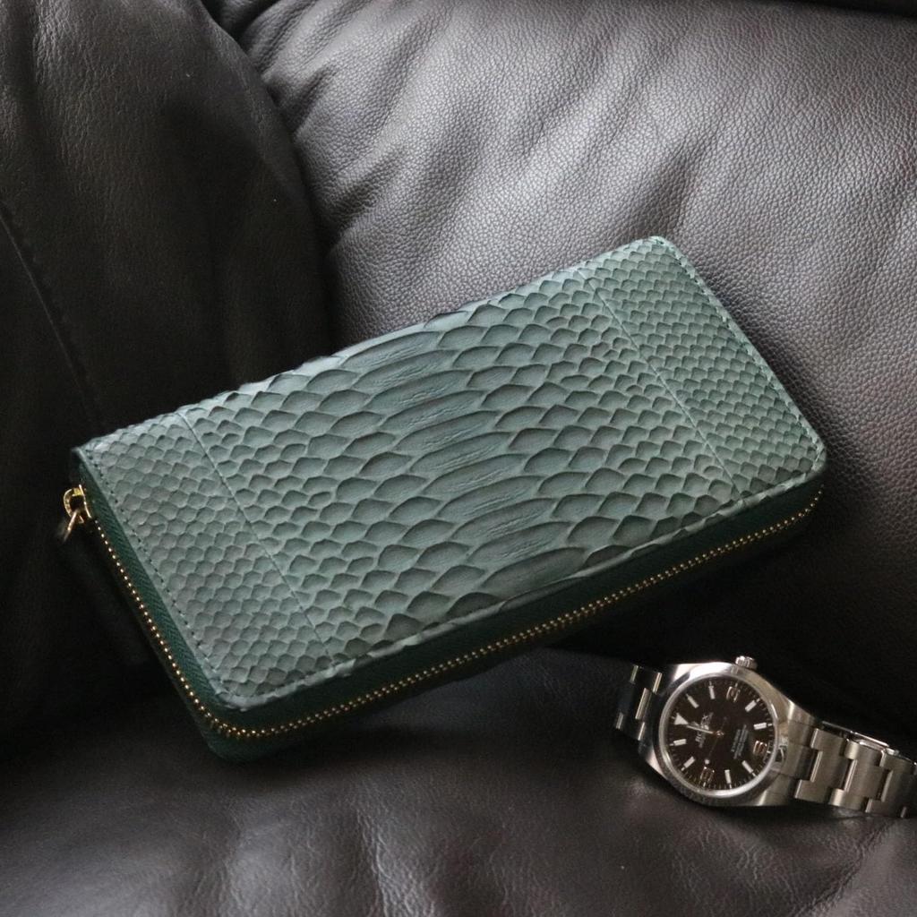 Bercute Weißer Diamantpython Langbörse für Herren und Damen, Echtes Schlangenleder, Reißverschluss rundherum, Großes Fassungsvermögen, Auffällig, Beliebte Marke, Weiße Schlange