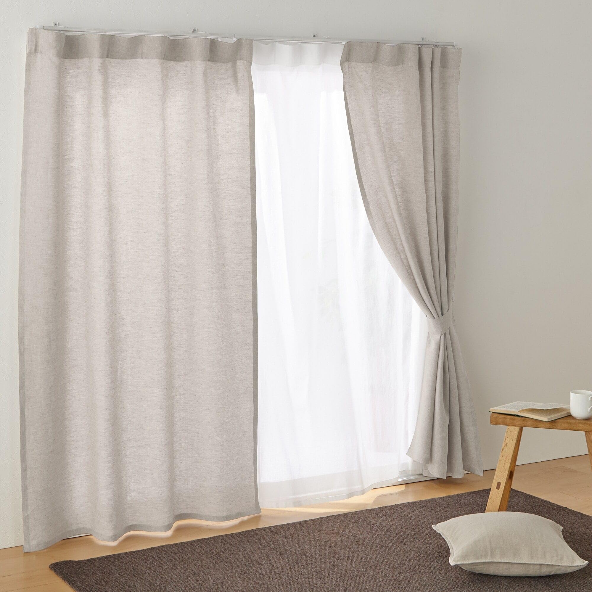 

MUJI Linen Plain Weave 100cm Wide x 178cm Light 84759314 Non-Pleated Curtains, Long, Beige,