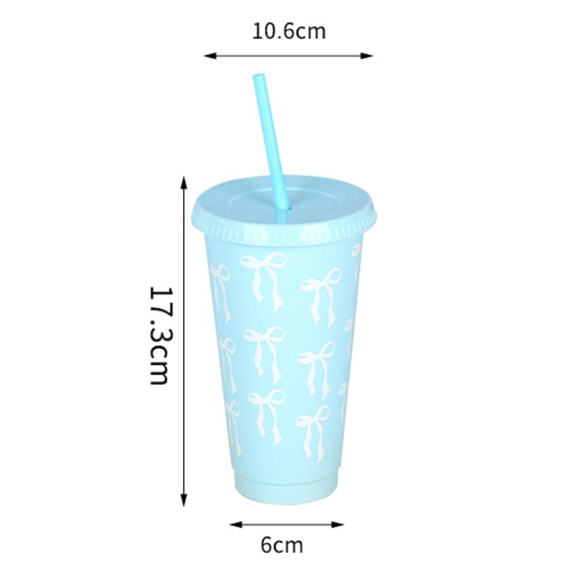 1 Piece Large Capacity Water Bottle Kawaii Bow Water Cup With Lid Straw For Girls Coffee Milk Tea Plastic Cold Drink Cup