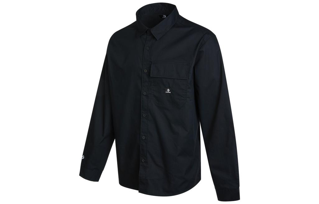 Converse Shirts Unisex Black Lapel Moderate Shirt 10023803-A01 S