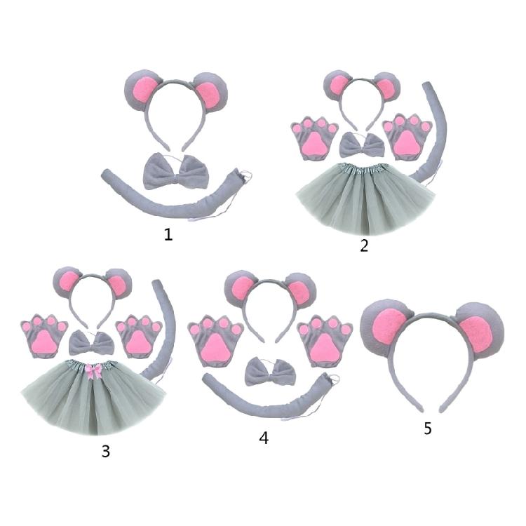 Little-Mouse Costume Accessories Set Mouse Ears Headband,Bowtie,Gloves Tail,Tutu