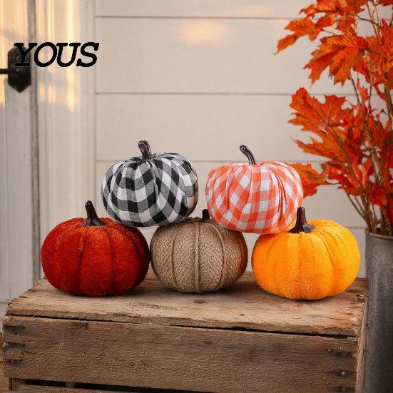 Autumn Harvest Decor 5 Pcs Fall Fabric Pumpkin Decor, Thanksgiving Farmhouse Stuffed Decorations Decoration, Small Faux Pumpkins for Home