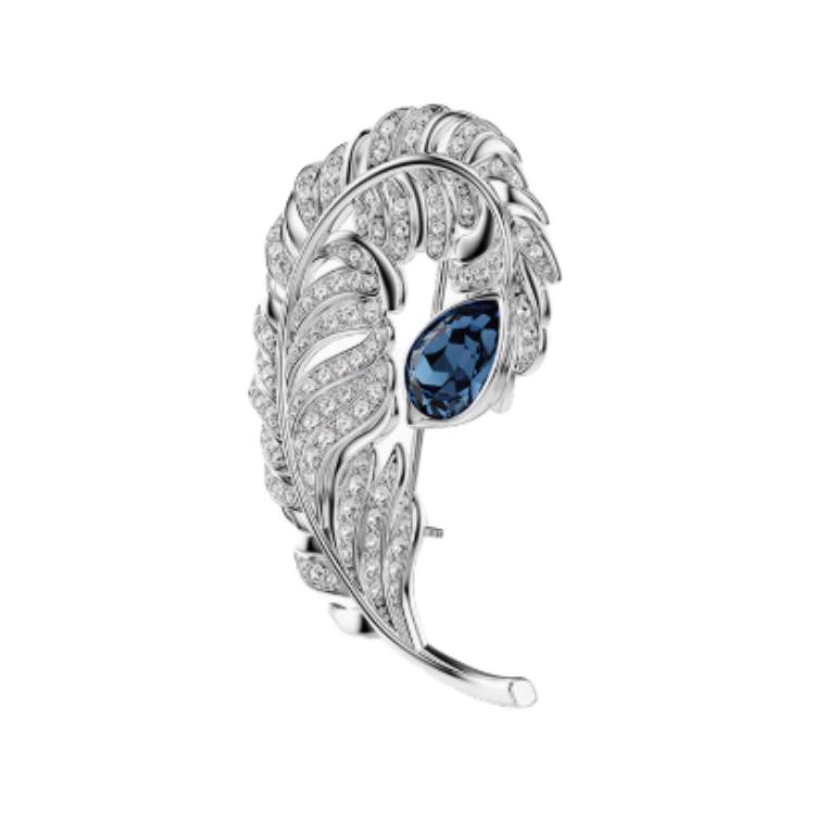 Swarovski Feather Design Imitation Crystal Rhodium Plated Brooch Unisex brooch Silver 5730360 F,Silver