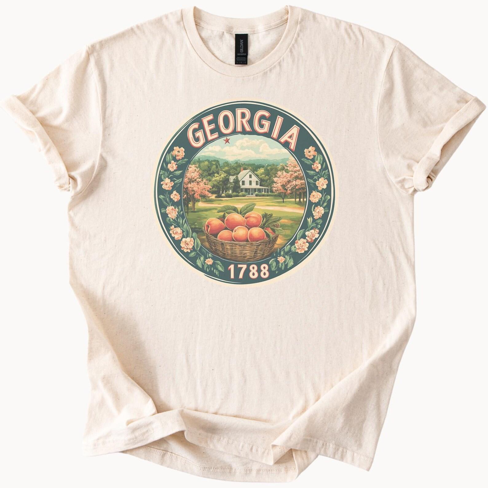 Georgia State Peaches Farmhouse Graphic Tee Shirt Southern Floral Home Garden 1788 Peach Orchard Country House Graphic Shirt 160
