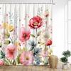 Watercolor Flower Shower Curtain, Modern Spring Green Leaves Botanical Simple Farm Print Home Bathroom Decor with Hooks
