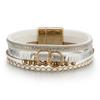 Women's Boho Bracelet White Eco Leather 19.5 Cm Gold Magnet