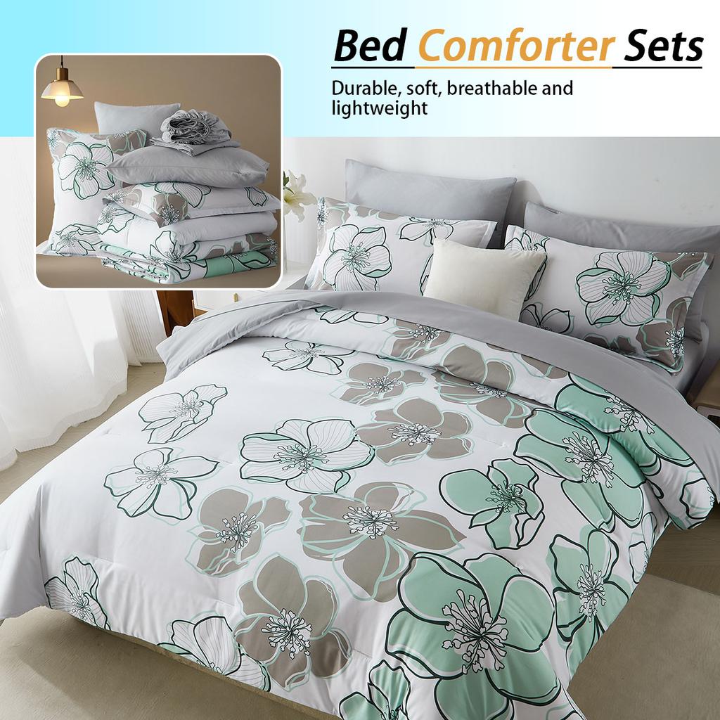 7-Pcs Floral Print Quilt Set, Soft And Comfortable, Bedding Set, Room Decoration,All Seasons, Ideal Gift, Queen/King Size