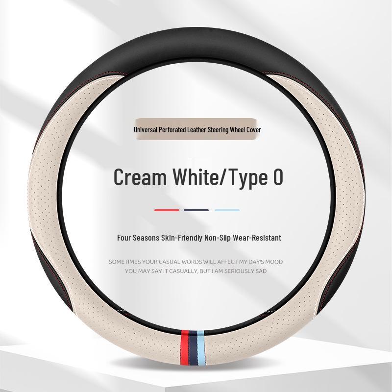 Ultra-Thin Anti-Slip Perforated Leather Steering Wheel Cover, Breathable No-Sew Design for All Seasons