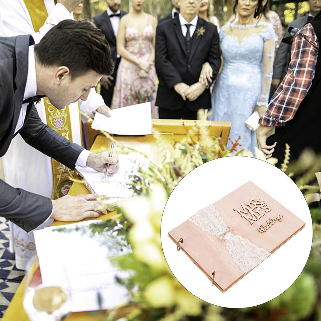 1Pcs 10 Pages Guest Book for Wedding Party Rustic Wooden Message Book Keepsake Album for Bridal Shower Engagement Ceremony Gift