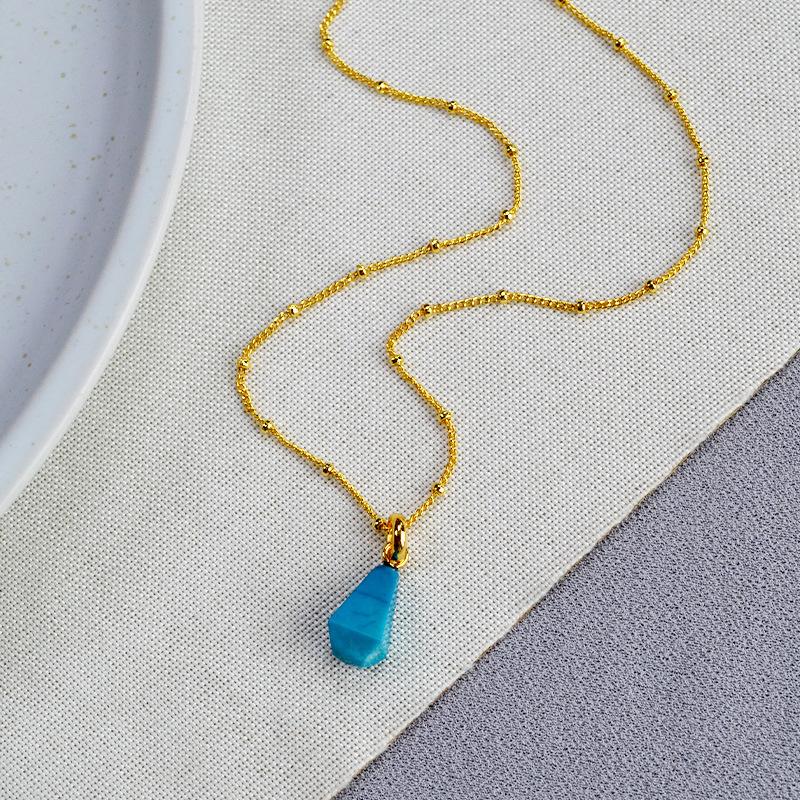 Colier Damă Francez Nișă Simplu Lux Ușor Sens Înalt Geometric Tridimensional Piatra Lapis Lazuli Verde Agat Pandantiv Alamă Placat cu Aur