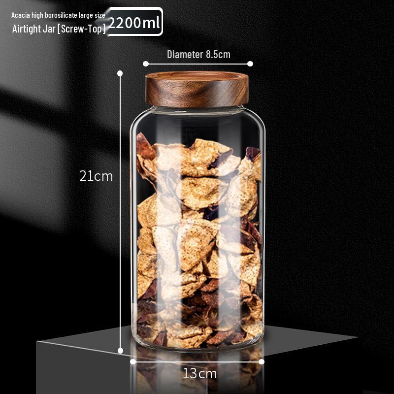 Large Glass Storage Jar with Acacia Wood Lid for Dried Tangerine Peel, Tea, Grains, and Pickling.