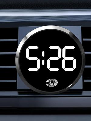 Relógio Digital Criativo LED Eletrônico Circular de Liga de Alumínio com Toque Brilha no Escuro para Carro