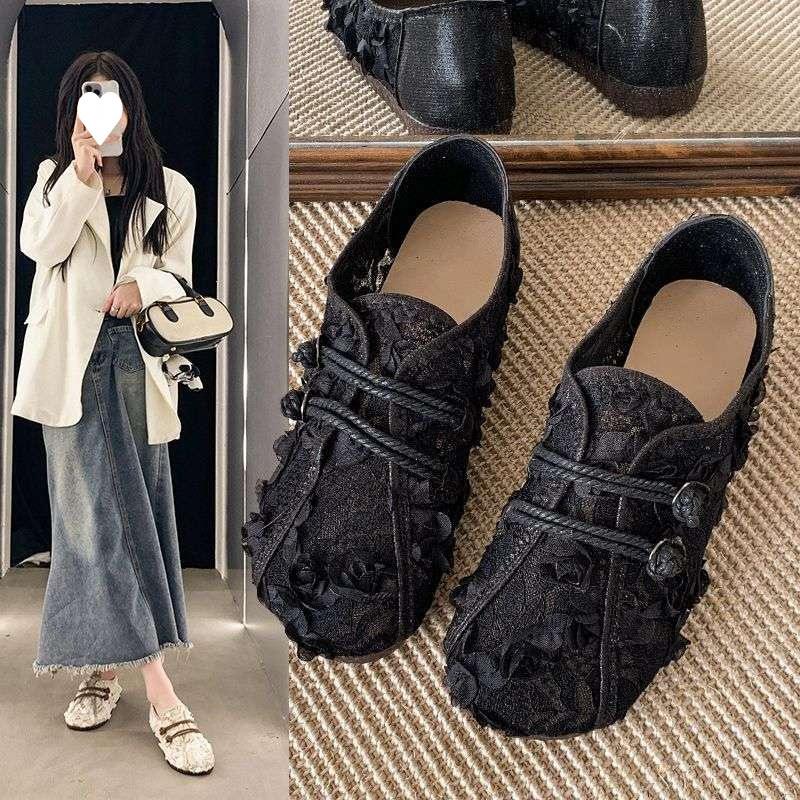 Fashion Lace Mesh Fisherman's Shoes Women's Summer Wear 2025 New Summer Style Beef Tendon Sole Bean Shoes Large Size Single Shoes