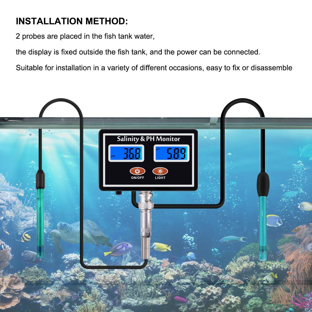 2in 1 Online PH and Salinity Monitor PH Meter Salinity Tester for Aquarium Pool Water Quality Tester