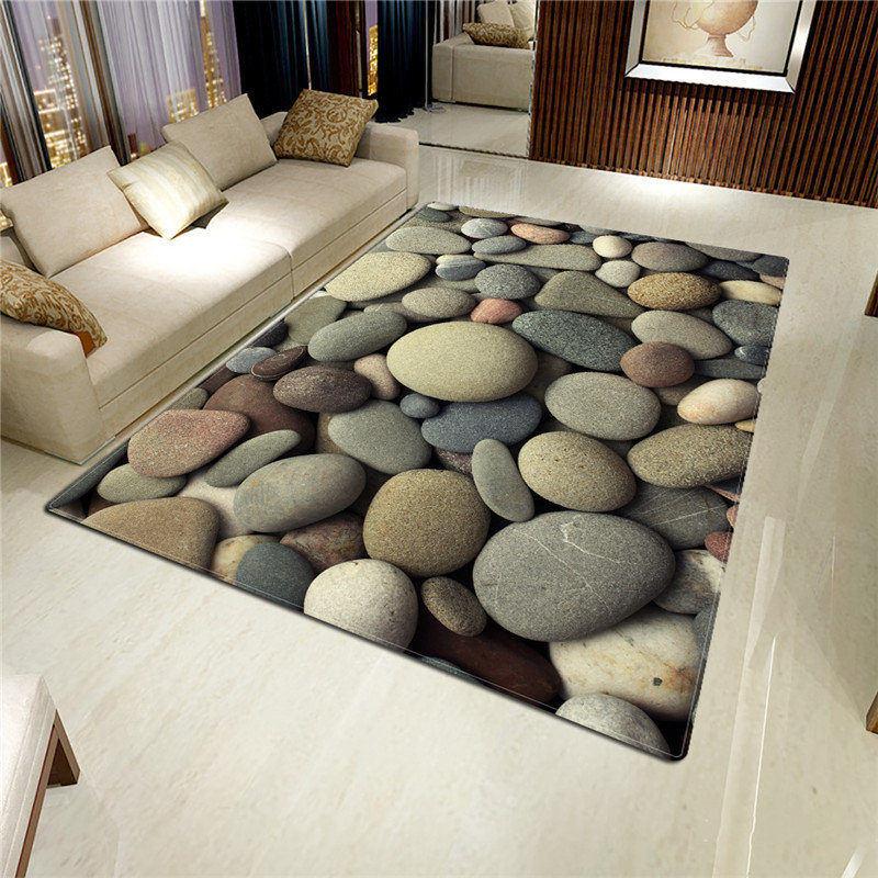 3D Stone Big Carpet for Living Room Colorful Cobblestone Printed Flannel Sponge Rug for Bedroom Kitchen Mat Anti-slip Bathroom