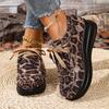 Fashion Casual Shoes Spring and Autumn Leopard Print Plus Size Single Shoes Lace-up Platform Heightened Round Toe Women's Shoes